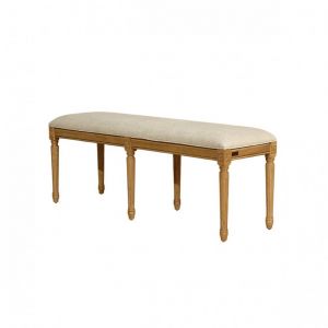 Banc ou bout de lit en bois massif et lin beige
