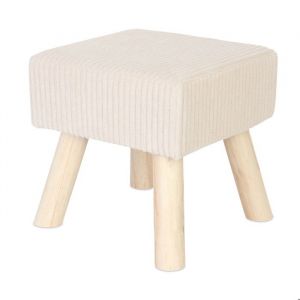 Relaxdays Tabouret en velours côtelé, pieds en bois, rembourré, HxLxP : 30x30x30 cm, carré, pouf, beige/nature