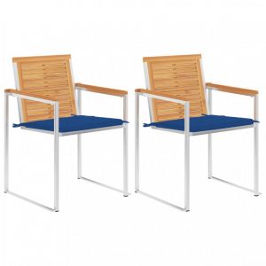 VidaXL Chaises de jardin avec coussins 2 pcs Teck solide et acier - Bleu
