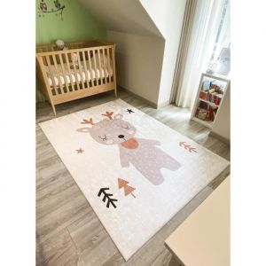 Nazar Tapis enfant motif renne RUGS - 120x160 cm - Happy - Marron