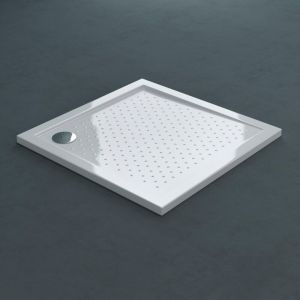 Doporro Receveur de Douche Ultra Plat Bac à Douche Carré Antiglisse Acrylique Blanc 90x90x4cm Lucia01AR