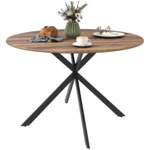 Homcom Table &agrave; manger - ronde - 4 personnes - 120 cm - style industriel - plateau aspect bois, pi&egrave;tement crois&eacute; en acier - marron