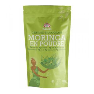 Iswari Moringa en poudre bio en paquet vert de 125 g
