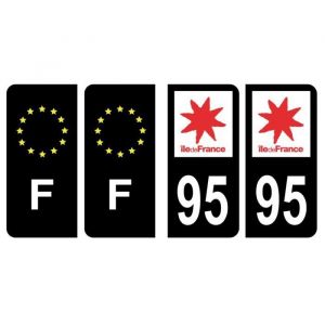 Lot 4 Autocollants plaque immatriculation voiture d&eacute;partement 95 Val-D'Oise R&eacute;gion Ile-de-France Noir Couleur & F France Europe