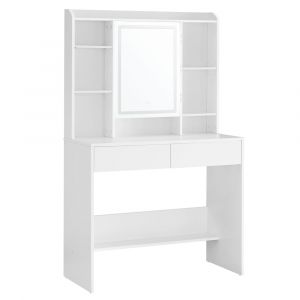 Vasagle - Coiffeuse avec Miroir led, 3 Couleurs, Luminosité Réglable, Table de Maquillage avec Miroir, Grand, Étagère de Rangement Réglable, 2