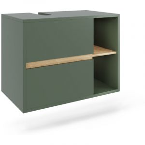 Meuble sous vasque Viola, Vert/Artisan, 80x60cm avec 2 tiroirs, Vicco