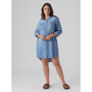 Vero Moda CURVE Vmsila Ls Robe Courte Mix GA Curve Noos, Bleu Jeans Clair, 46 Femme