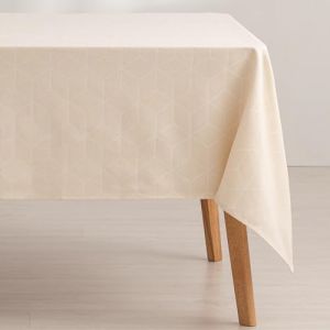 Nappe en coton jacquard antitaches géométrique écru 140x300 cm