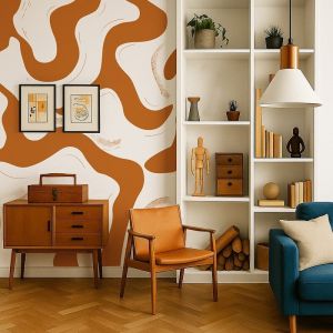 Papier peint panoramique - Méandre - Orange - intissé : 150g/m² - 7 lés : 336x270cm