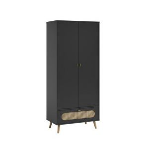 Calicosy Armoire 2 Portes et 1 Tiroir avec Cannage en Rotin L85 x H195 cm - Canne