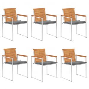 VidaXL Chaises de jardin 6 pcs avec coussins Bois d'acacia solide Gris