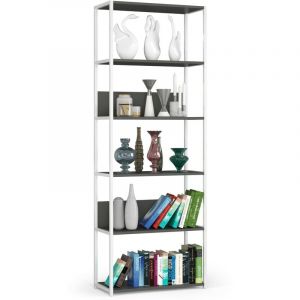Akord - tagère murale industrielle Blanche 70 cm façade Grise 6 étagères 70x32x192 cm