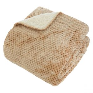 Plaid flanelle effet sherpa Lyno 170x130cm - beige lin