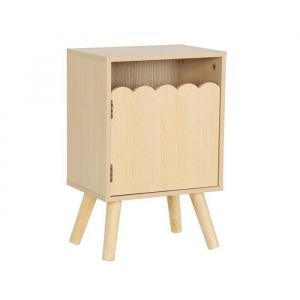 Table de chevet enfant décor bois naturel 1 porte. pieds bois de pin - 34 x 23.5 x 52 cm - Azur