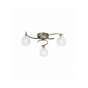 Endon Plafonnier Boyer, laiton antique et verre, 3 ampoules