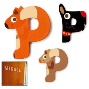 Image de Scratch Lettre décorative 'P' en bois Animaux Amusants 6cm - Lettre