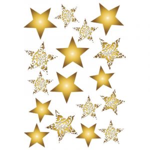 Plage Sticker électrostatique pour vitre, décoration fenêtre étoiles dorées de noël, 21 cm x 29,7 cm - Jaune / doré