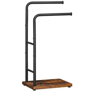 HOOBRO Porte-Serviettes sur Pied, Porte Serviettes à 2 Barres, Porte-Serviettes de Bain, Support Salle de Bain, 40 x 24 x 80,5 cm, Marron Rustique et Noir EBF24LB01G1