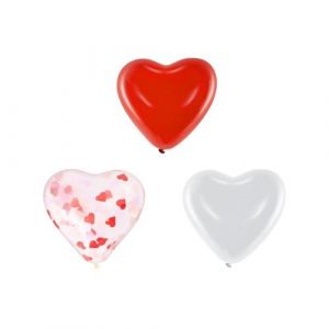 6 ballons latex confettis c?ur rouge blanc CD7405