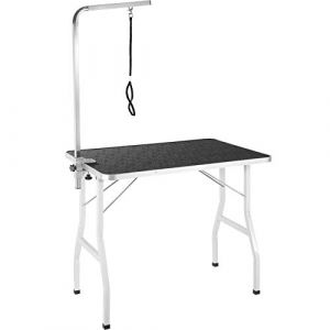 TecTake Table de Toilettage Pliante avec Sangle de Maintien et Surface de Travail Antid&eacute;rapante Noir et Blanc 402891