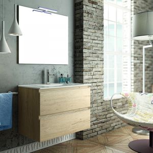 Meuble de salle de bain 100cm simple vasque - 2 tiroirs - bambou (chêne clair) - balea
