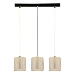 Lampe Suspendue Métal Noir Câble PVC Transparent Ora Abat-jour en Tissu Doré