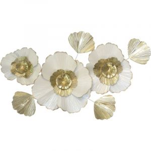D&eacute;coshop26 D&eacute;coration murale florale en m&eacute;tal &ndash; Cr&egrave;me et dor&eacute; 91x5x62 cm DEC050036