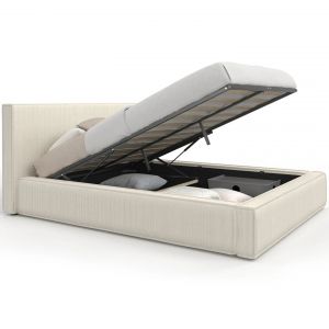 Idmarket Lit coffre double JADE avec sommier 140 x 190 cm velours c&ocirc;tel&eacute; beige