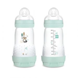 Mam Easy Start Biberon Lot de 2 biberons anti-colique, base ventilée, 2 mois et + plus, 260 ml, bleu clair