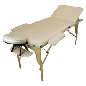 Table de massage pliante 3 zones en bois avec panneau Reiki + Accessoires et housse de transport - Beige