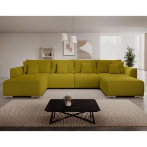 Canap&eacute; panoramique 7 places En U en Tissu textur&eacute; Vert