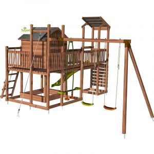 Soulet Aire de jeux pour enfant maisonnette avec portique et mur d'escalade - COTTAGE FUNNY sans optionEn Bois -Pour Particulier