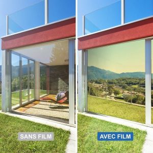 Film anti regard pour fenêtre à petit vitrage vis-à-vis proche - doré