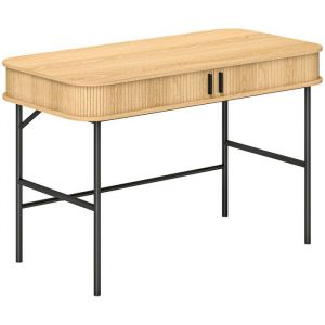 Homcom Bureau style scandinave dim. 120 x 60 x 76,5 cm - 2 portes, 2 compartiments - acier noir aspect bois clair