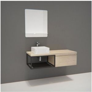 Meuble de Salle de Bain Bois et M&eacute;tal will - Plan de toilette suspendu 120 cm + Vasque + Miroir