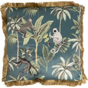 Kare Design Jungle Fever - Multicolore - 55 x 55 cm - Housse Amovible avec Fermeture &eacute;clair - Motif Jungle - avec Bords &agrave; Franges - Coussin d&eacute;coratif avec Rembourrage - Coussin d&eacute;coratif pour canap&eacute;