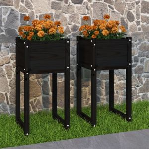 Image de VidaXL Jardinières 2 pcs Noir 40x40x81 cm Bois massif de pin