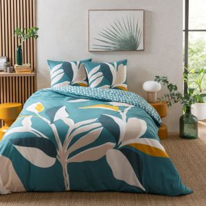 Parure de lit 3 pièces Adulte 2 personnes en coton 57 fils imprimé vert Set de Housse de couette 240x220cm +2 Taies d'oreiller 63x63 cm avec
