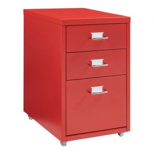 Caisson de bureau &agrave; roulettes K&ouml;kar acier 48 x 28 x 41 cm rouge [en.casa]
