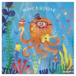 Janod Carte Anniversaire Puzzle - Carte Cadeau Puzzle 25 Pi&egrave;ces Poulpe + 1 Carte + 1 enveloppe - Id&eacute;al Cadeau Anniversaire, Carte v&oelig;ux - D&egrave;s 3 Ans