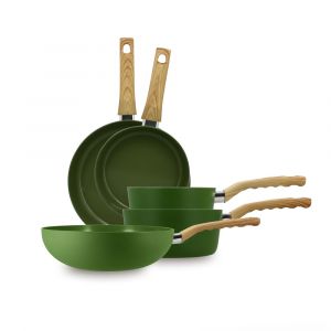 Menastyl Set 5 pieces olive casserole poele wok en aluminium induction revetement ceramique