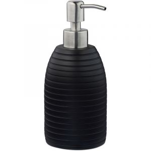 Relaxdays Porte-savon liquide, 300 ml, rechargeable, salle de bain, cuisine, distributeur shampoing, pompe en inox, noir