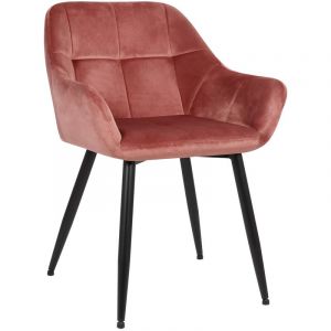 CLP Chaise de salle à manger Emia en Velours avec Piètement en Métal noir, Rose-Velours