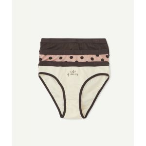 Image de DIM Lot de 3 culottes fille imprim&eacute;es ou unies rose cr&egrave;me et chocolat - 8 A - Taille 8 A