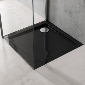 Sogood Receveur de Douche 75x75 Bac à Douche Carré Extraplat Acrilique Noir Faro01 75x75x4 cm avec Bonde AL01