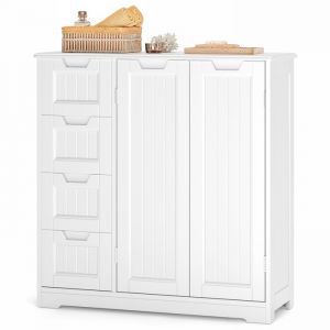 Bealife - Meuble Rangement Salle de Bain Imperméable à l'Humidité Armoire Bas Moderne 80cm avec 2 Portes 4 Tiroirs Étagères Réglables Blanc 81x30x83cm