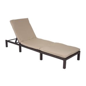 Image de Décoshop26 Transat chaise longue de jardin en poly-rotin marron coussin