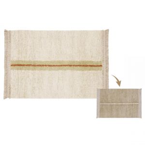 Image de Lorena canals Tapis lavable en coton beige liseré jaune 140x200