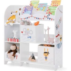 Goplus - Etagere de Rangement pour Enfants avec 5 Etagere et 2 Tiroirs en Tissu, Armoire de Rangements pour Jouets, Livres pour Salle de Jeux,