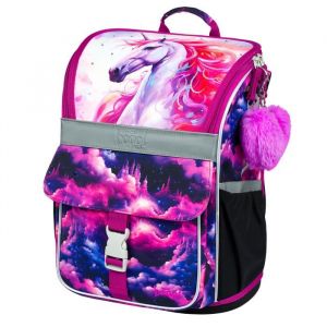 Baagl Cartable Fille pour 1ère classe - Sac décole ergonomique avec sangle de poitrine - Cartable Tornister Royaume des licornes